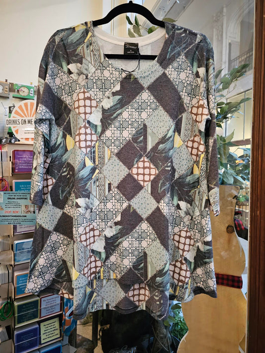 Women's 3/4 Sleeve Checkered Multicolored Tunic 