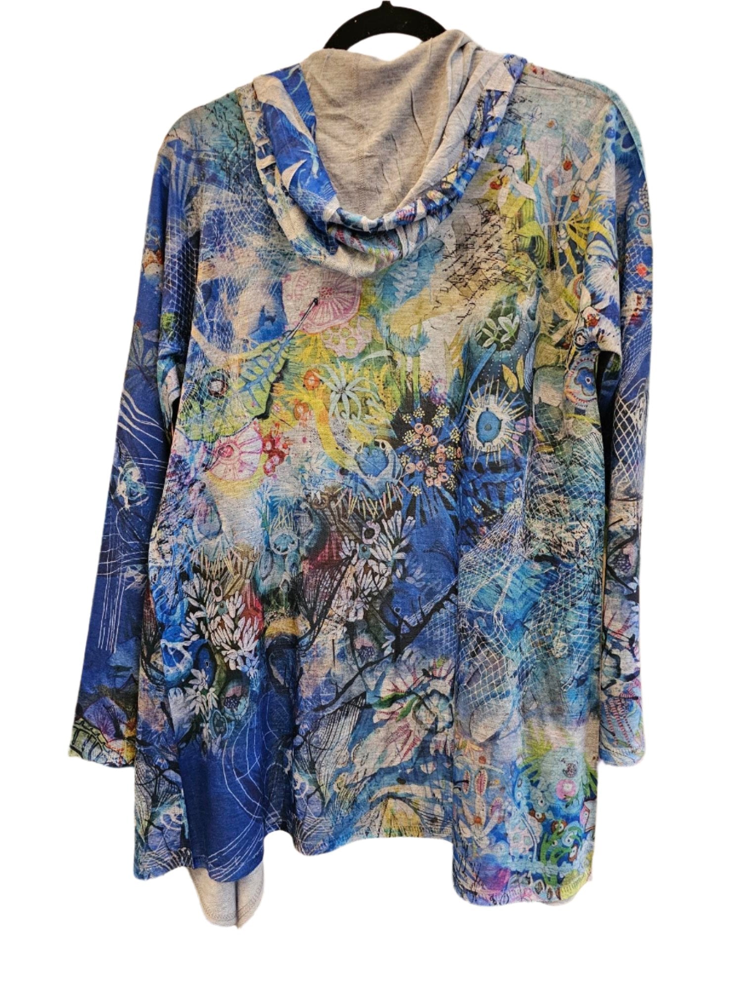 Women's Hooded Cardigan - Multicolored Blue Floral Print 