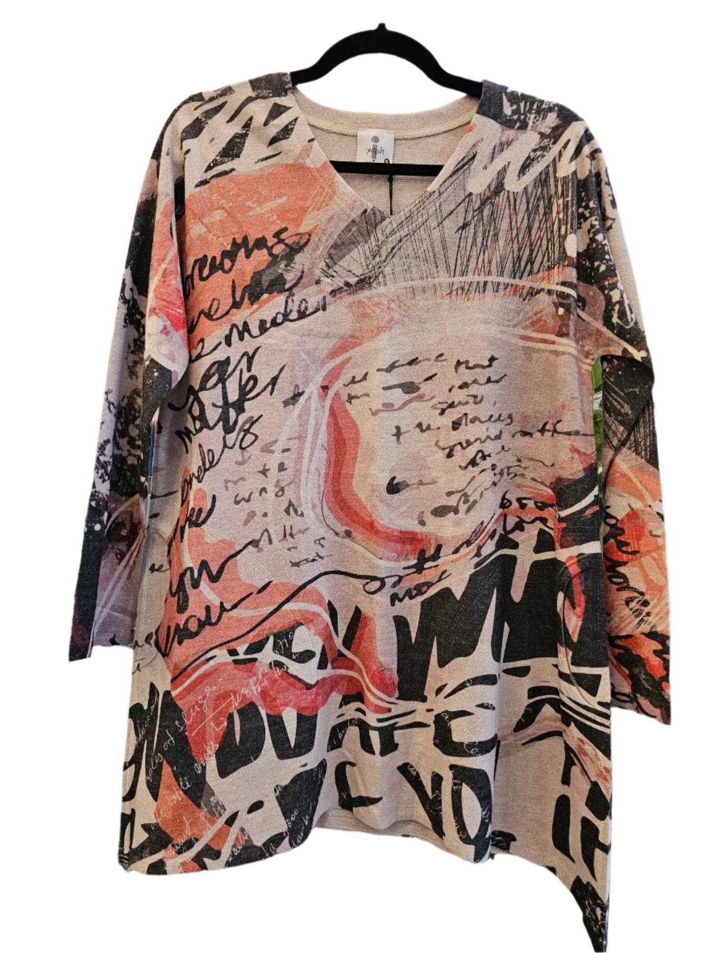 Women's Vneck Orange and Black Abstract Print Tunic 