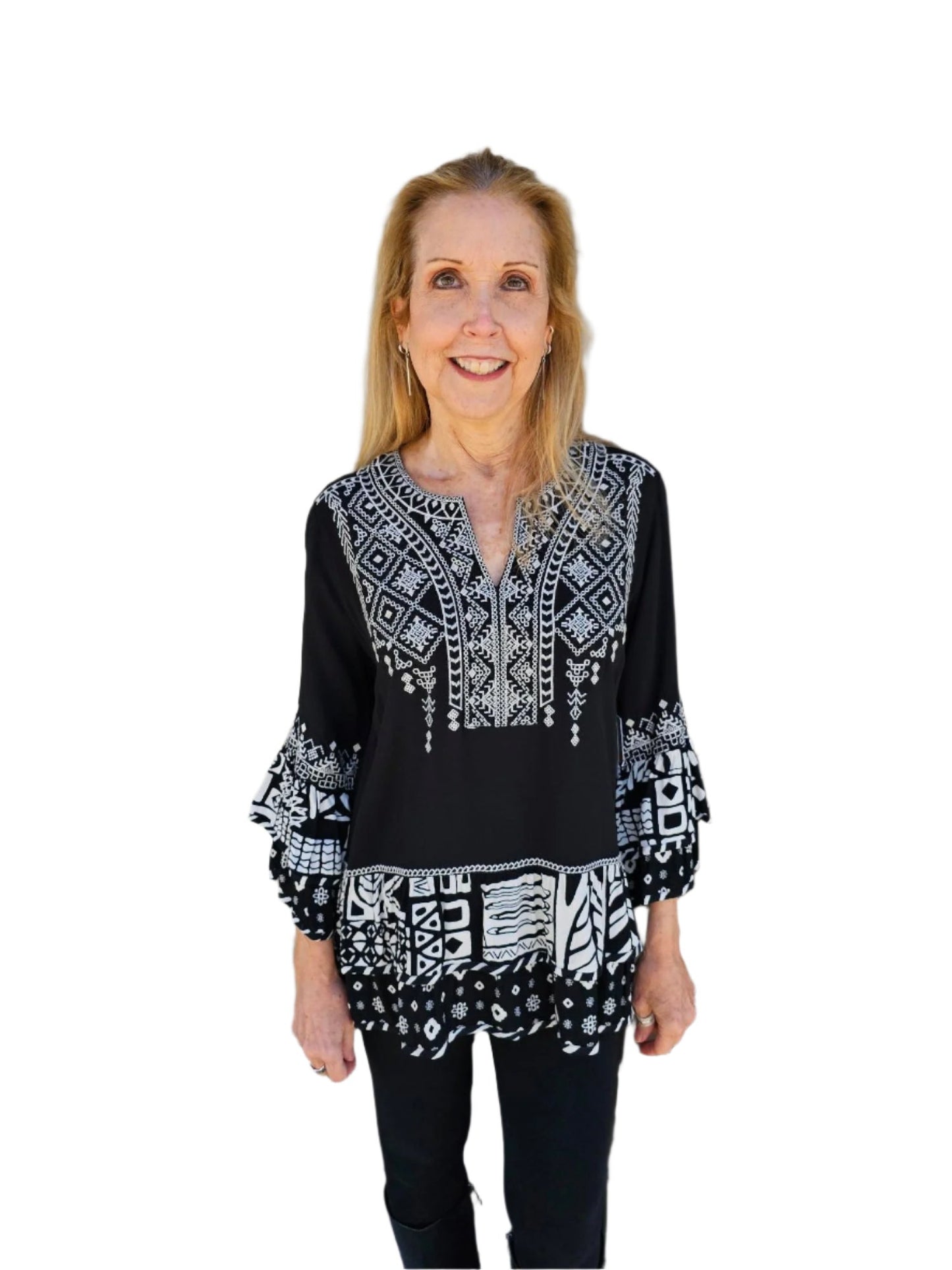 Women's Black and White Embroidered Tunic 