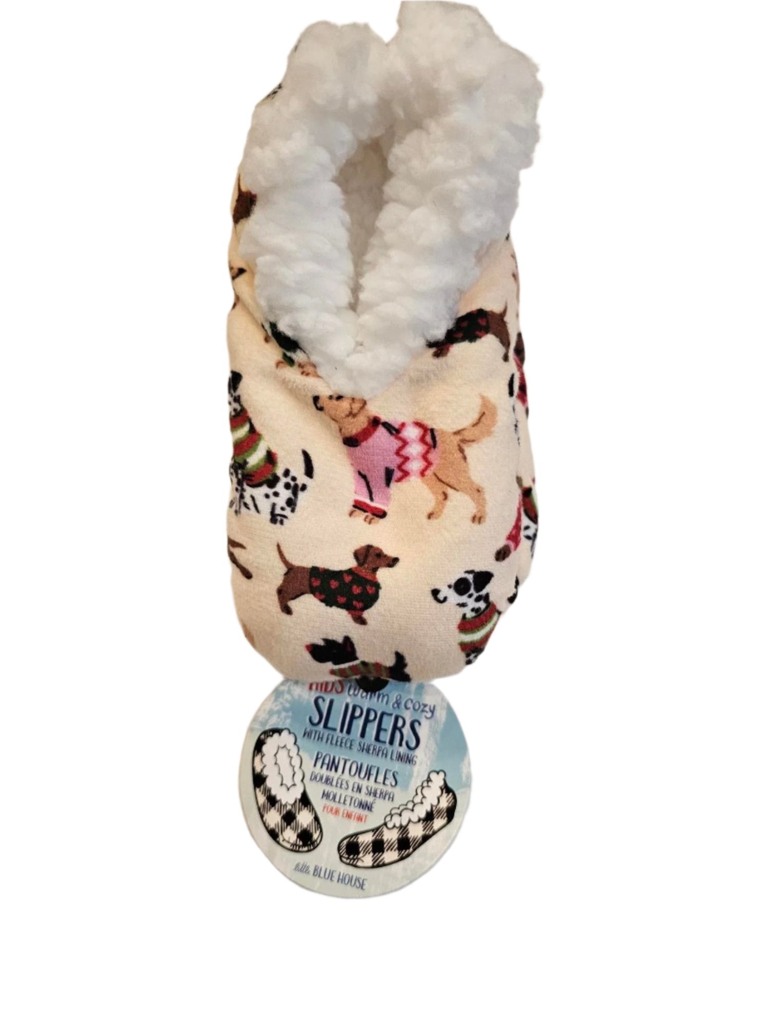 Children's Christmas Slippers - Cream - Dogs Woofing 