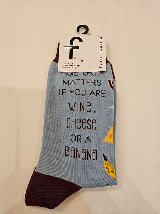 Women's Sock - Age only matters...Wine Cheese - 6968 