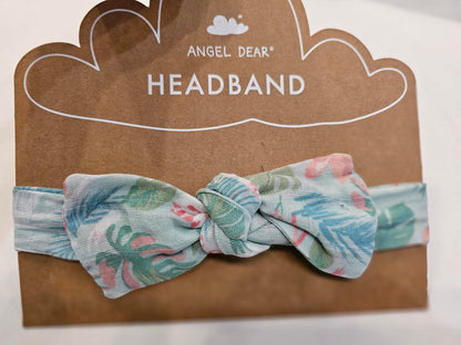 Head band- gauze - 12 -24 month-green & pink flamingo 