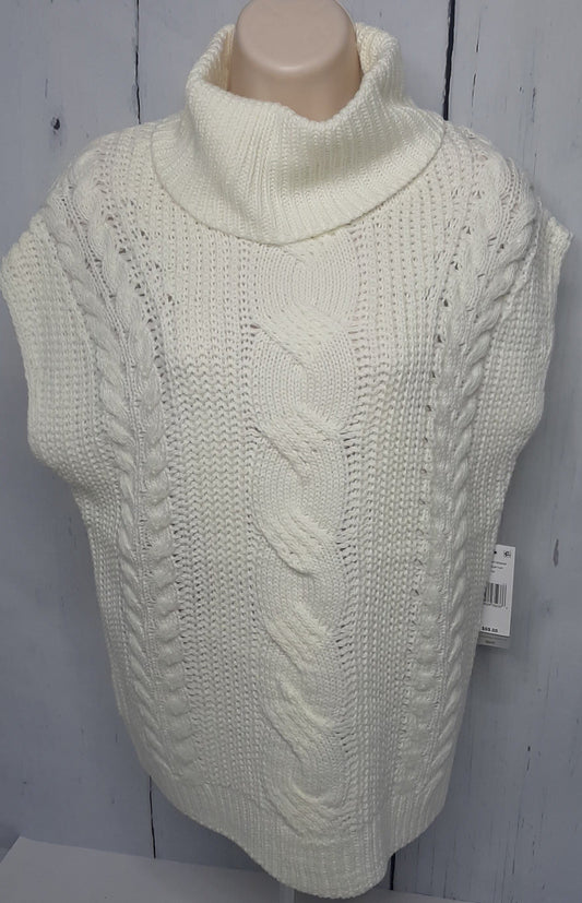 Sweater White Turtle Neck Sleeveless Knit Women's M14209km 