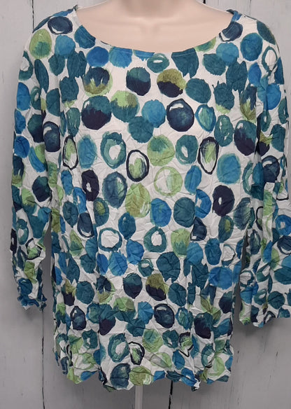 Womens Top - Crinkle fabric - 3/4 sleeve - blues & green - small 