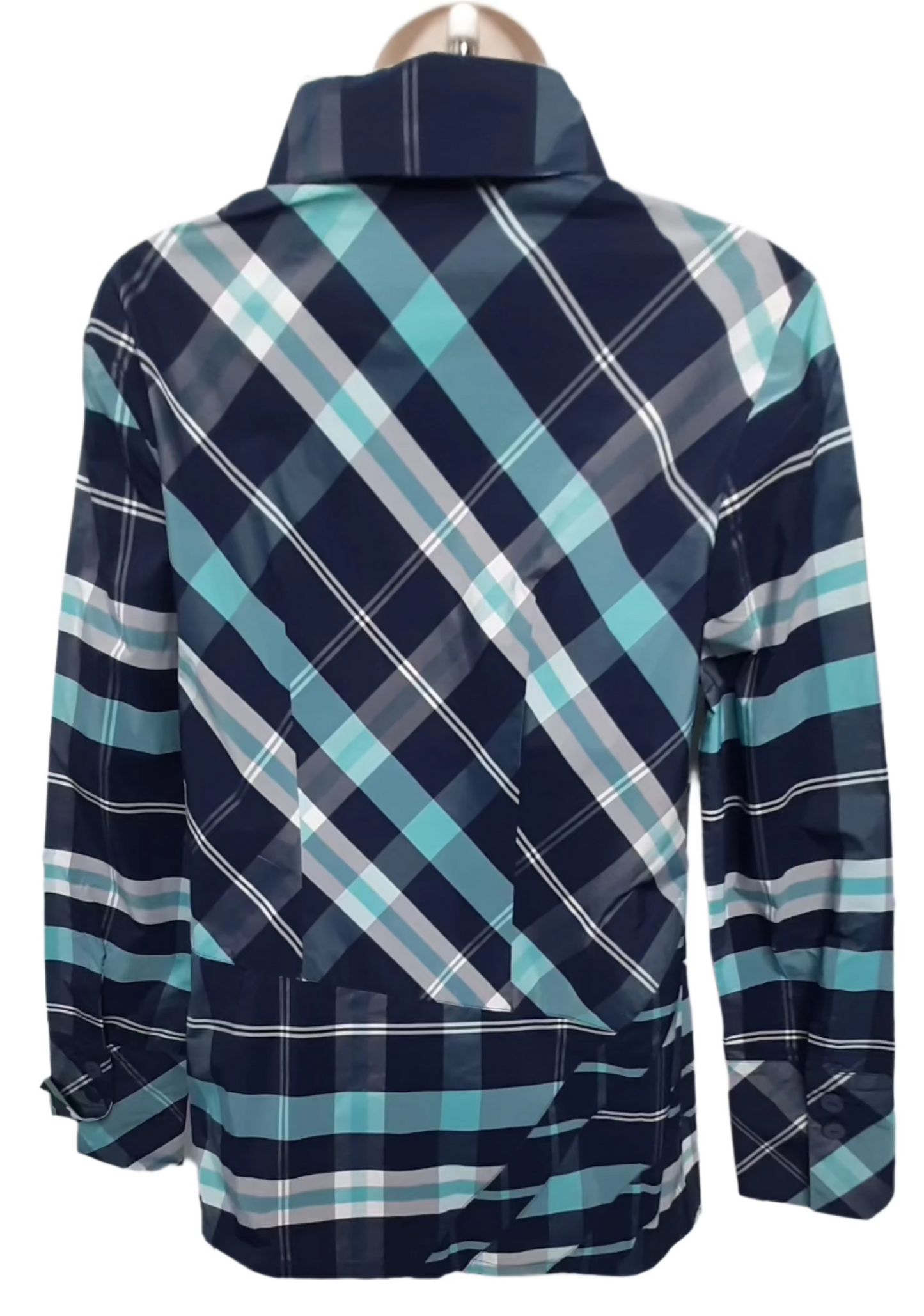 Womens Blue Plaid button down Long Sleeve shirt 