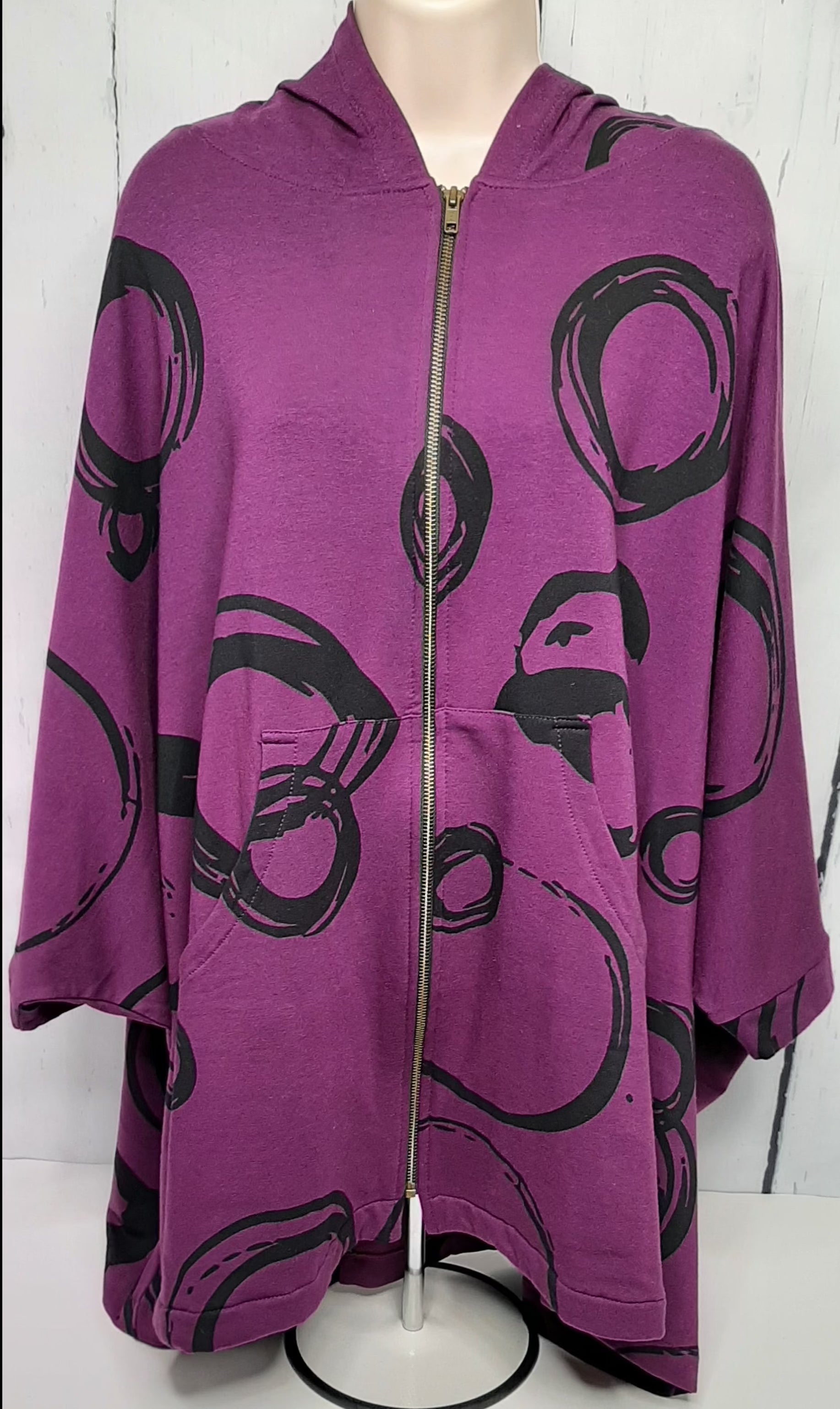 Womens - Purple - Jacket - fleece zipper Poncho over coat - one size fits most 