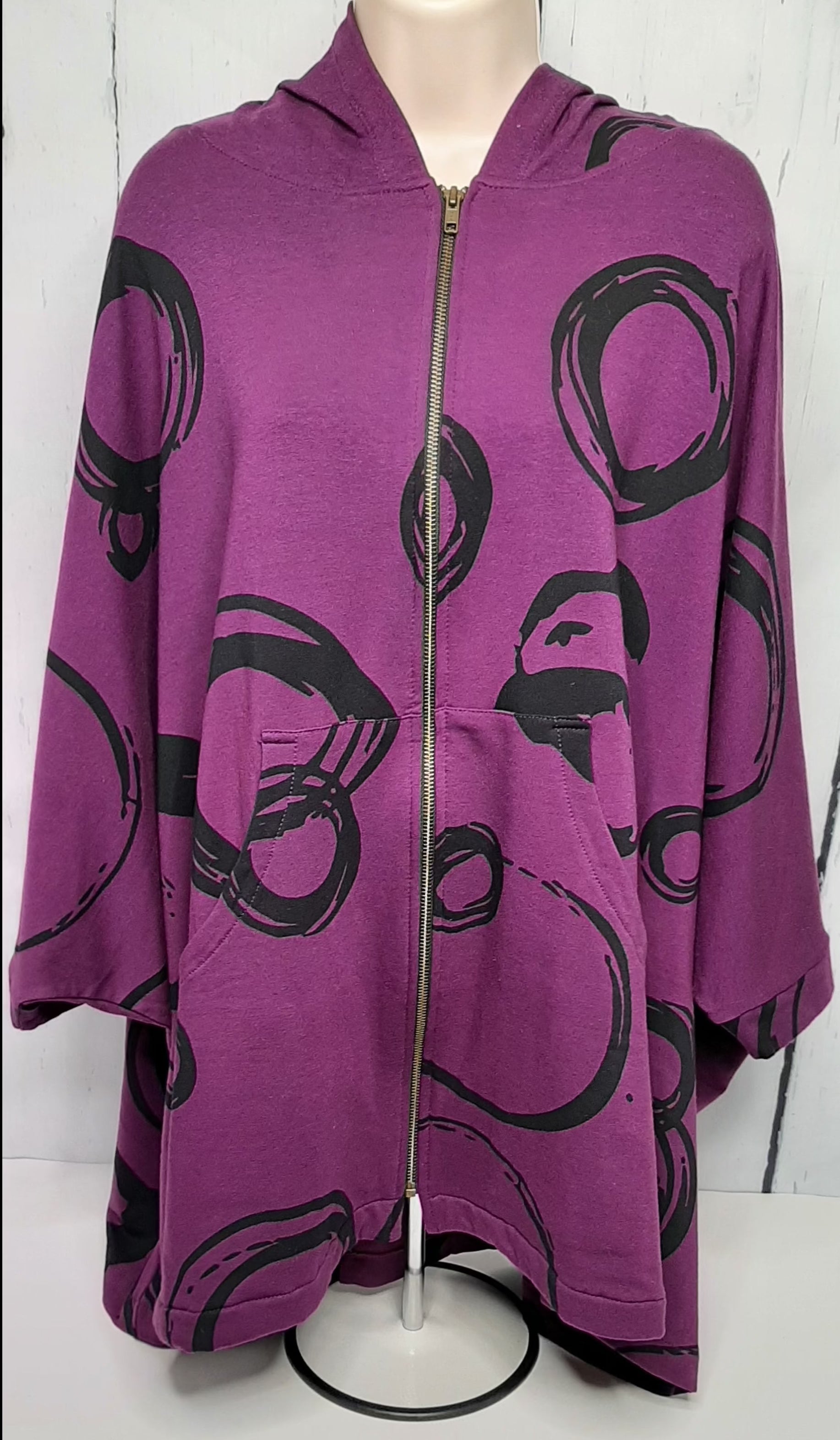 Womens - Purple - Jacket - fleece zipper Poncho over coat - one size fits most 