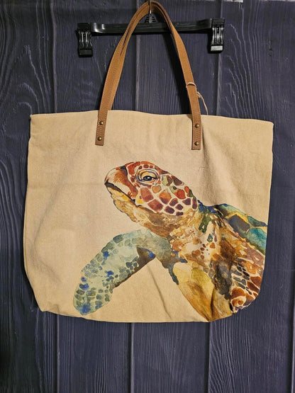 Canvas bag- Watercolor art work - Everyday book bag -Sea Turtle 