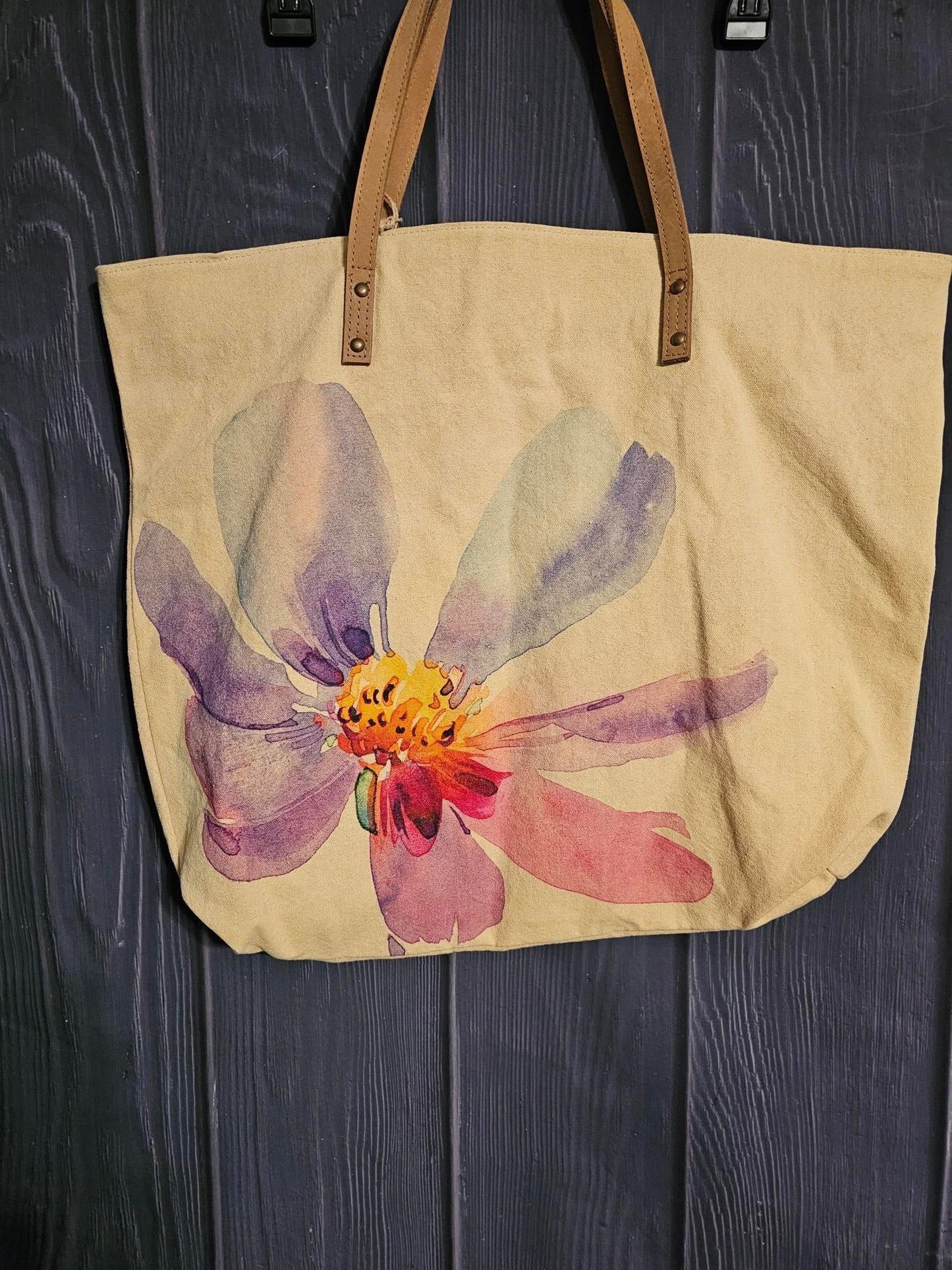 Canvas bag- Watercolor art work - Everyday book bag -Flower 