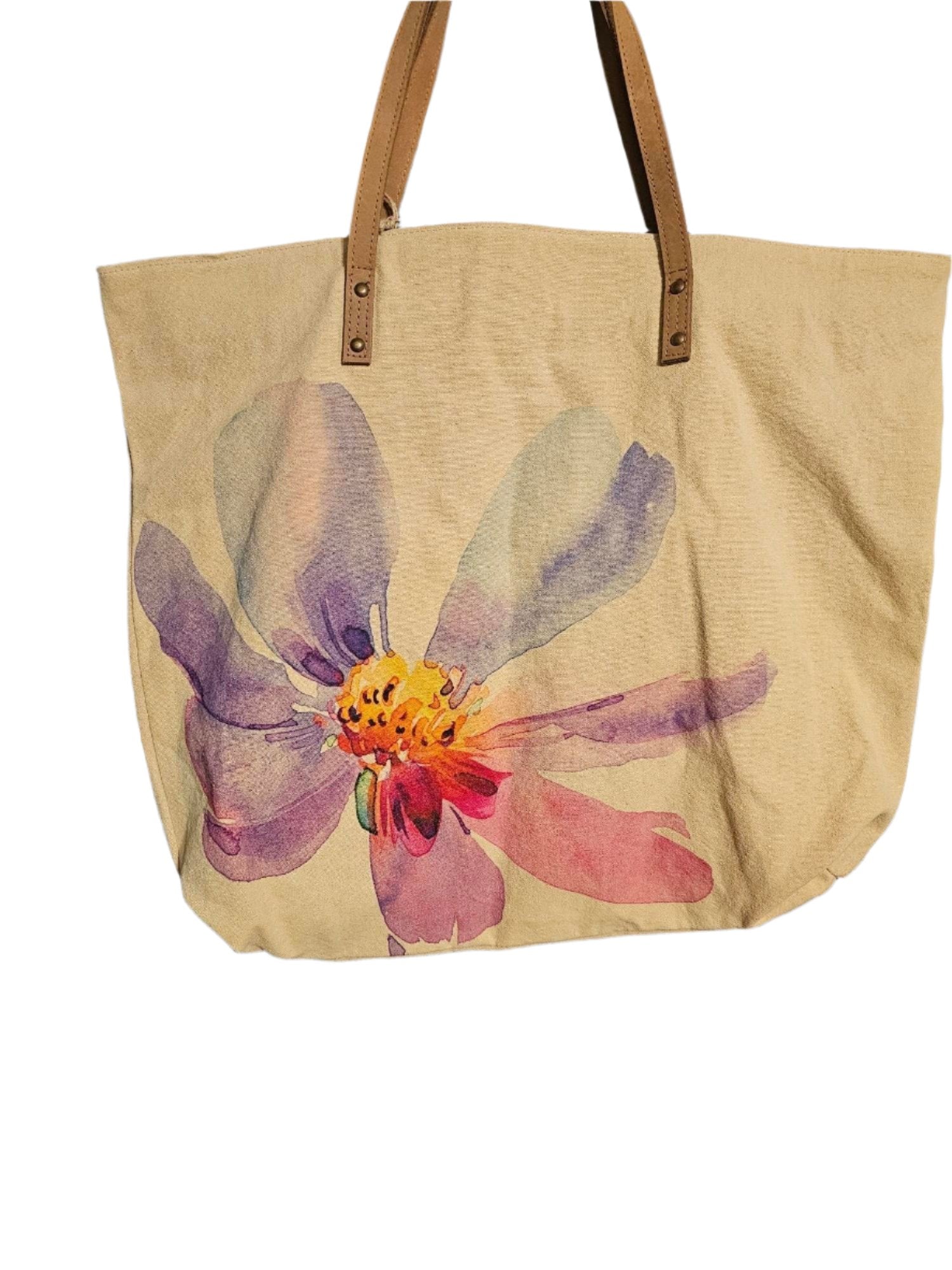 Tote Bag Canvas Purple Watercolor Flower 