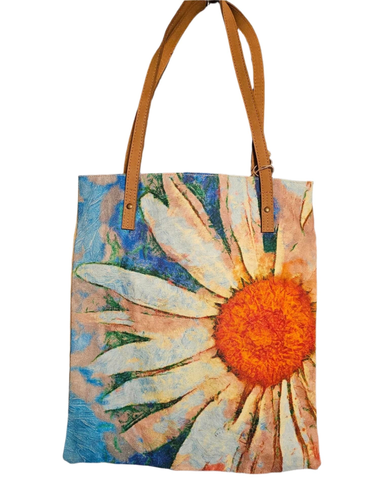 Book bag  CanvasWatercolor Daisy on Blue Background 