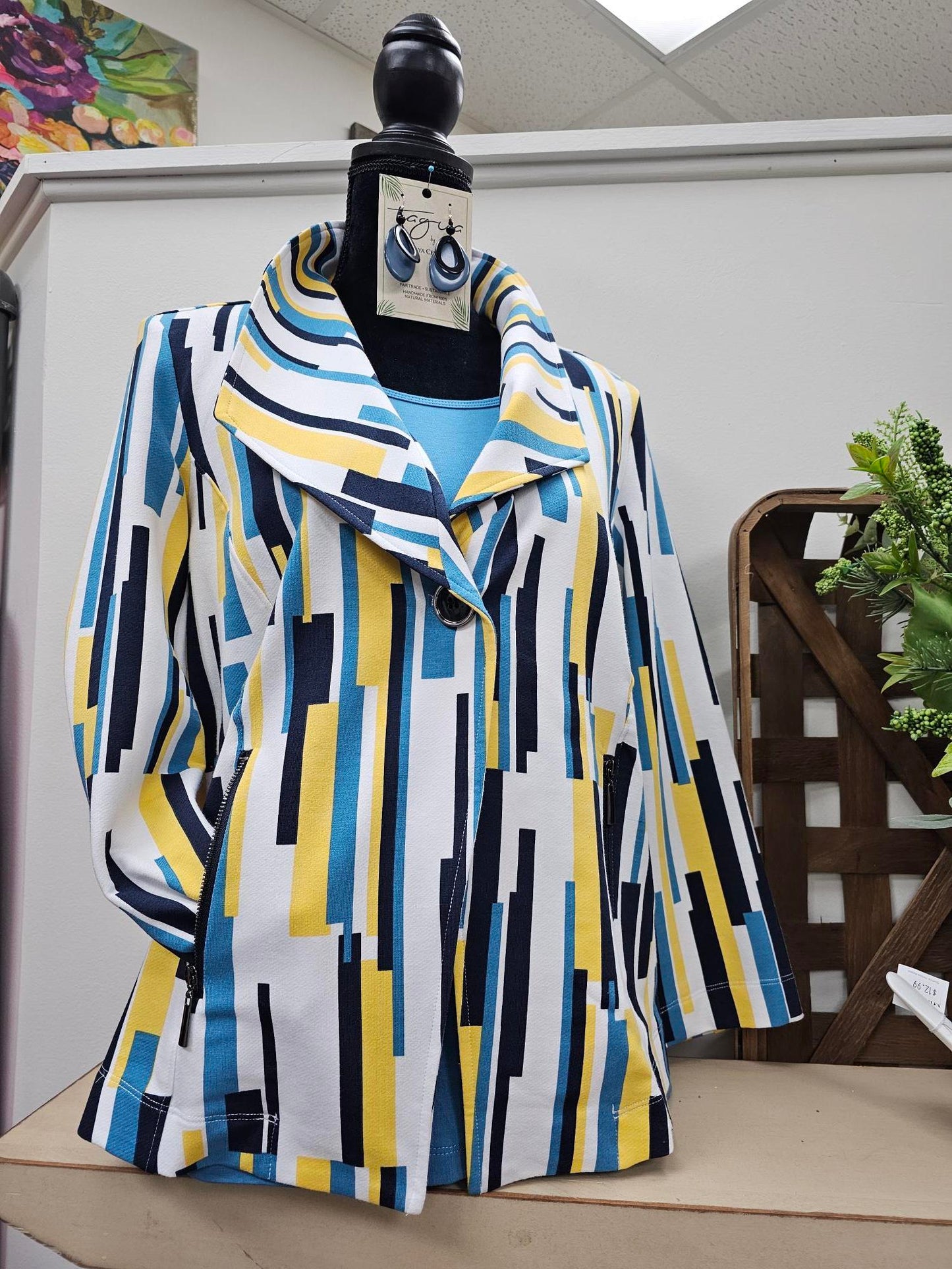 Womens - Striped Jacket Blue, Yellow, White 