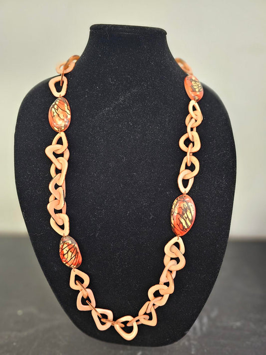 Tagua Necklace - LC287-PC-PK -coral 