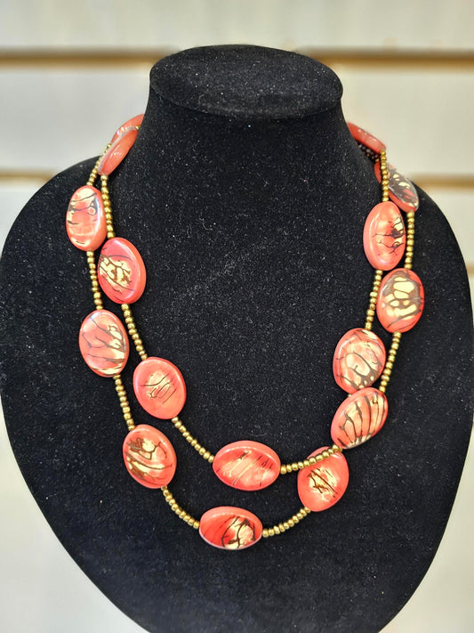 Tagua Necklace - LC1406 - CORAL 