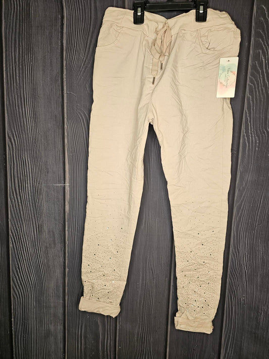 Look Mode -Jeggings - Beige - Diamond Stud Print - Comfortable - Made in Italy - 21088DIA 