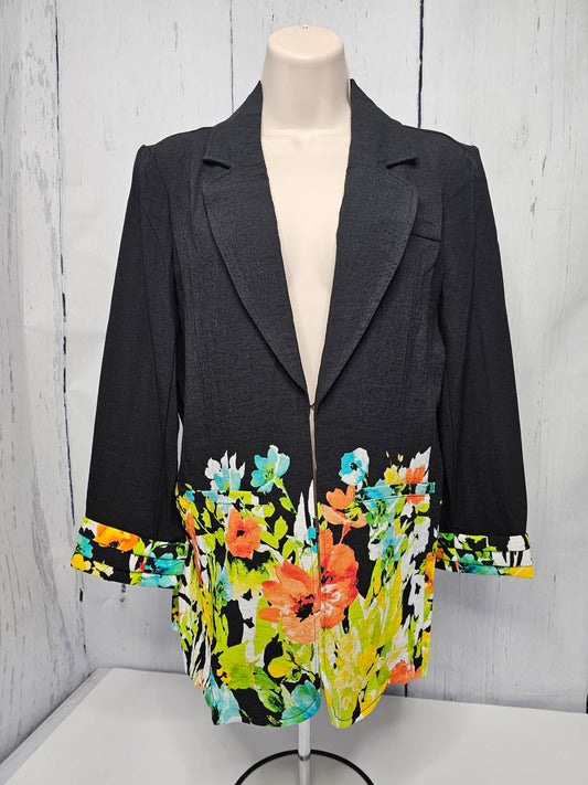 Jacket  Tucked Cuff 3/4 Sleeve Lapel Front Welt Pock - Black with Flowered bottom - M14405JM 