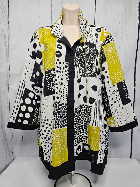 Tunic - Print Button - Wired Collar - Side Pkts -A1406BM - Yellow & Black 