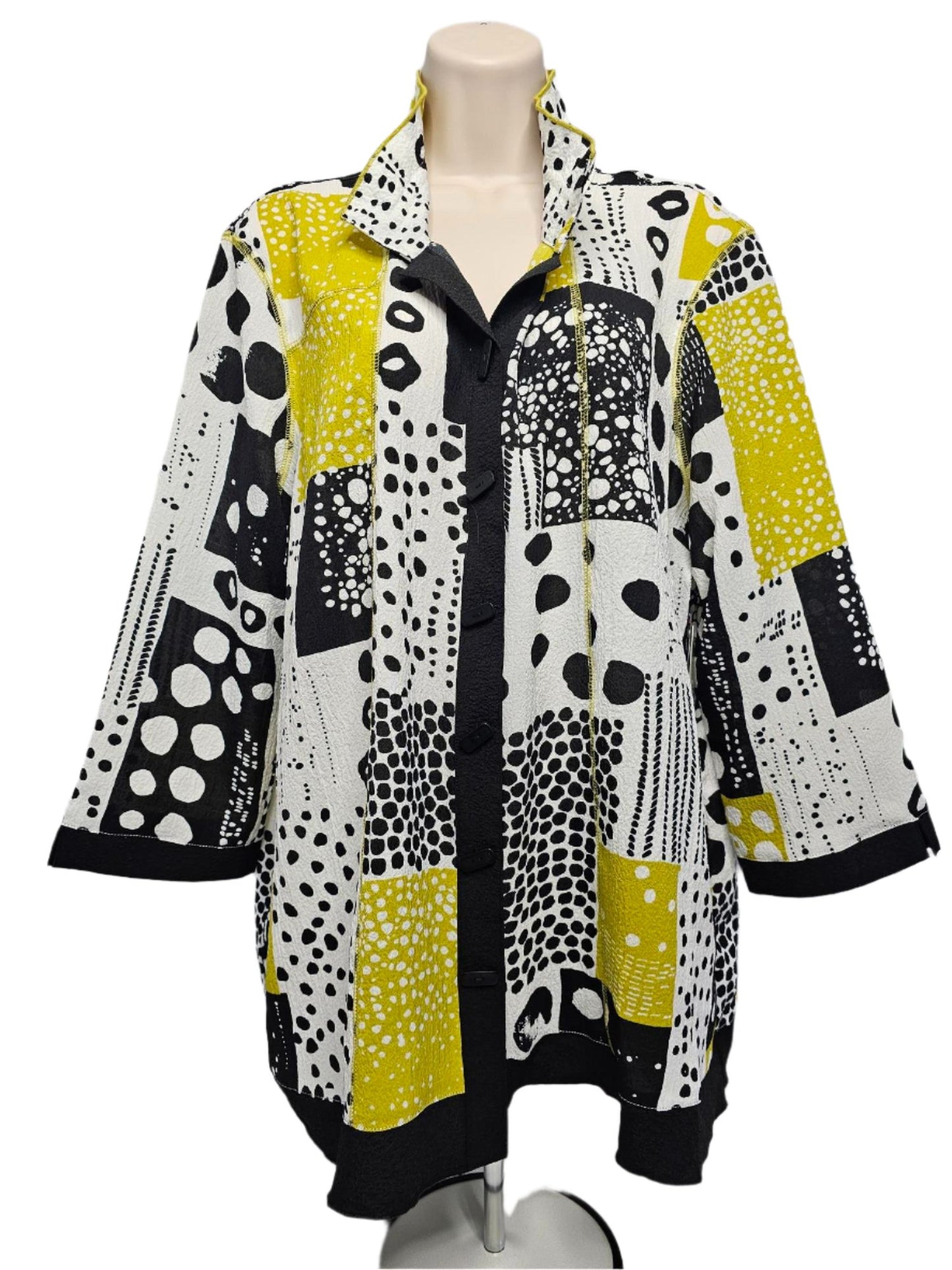 Tunic - Print Button - Wired Collar - Side Pkts -A1406BM - Yellow & Black 