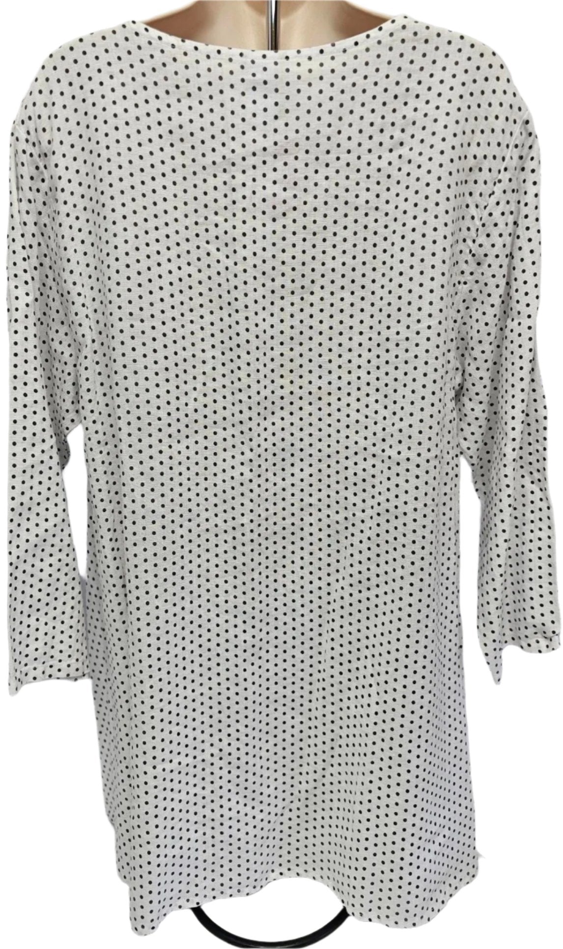 Women's Long Blouse-White with Black Dots-lT376F3 