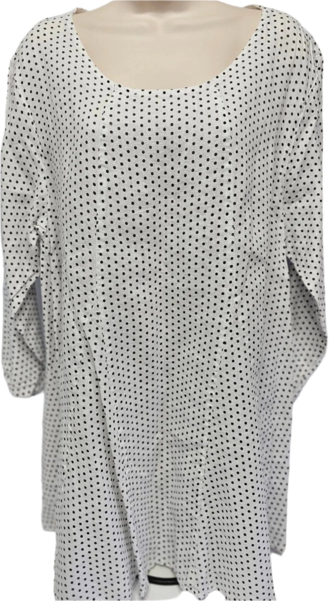 Women's Long Blouse-White with Black Dots-lT376F3 