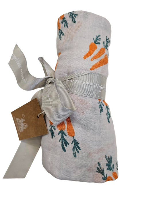 Swaddle Blanket -100% cotton gauze - carrots -baby 