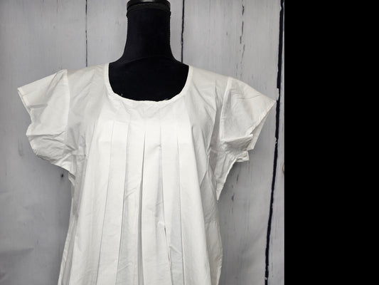 Top - White- pleated Front - Short Sleeve - Short top - daley -Womens - CV1092WHITE 