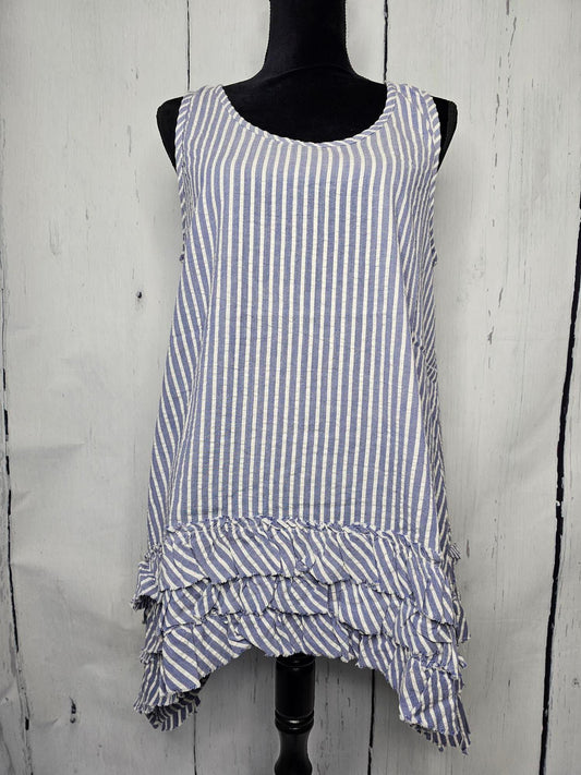 Tunic - Sleeveless- Stripe - Cotton - with ruffle bottom - Women - CV3PERIWHITE 