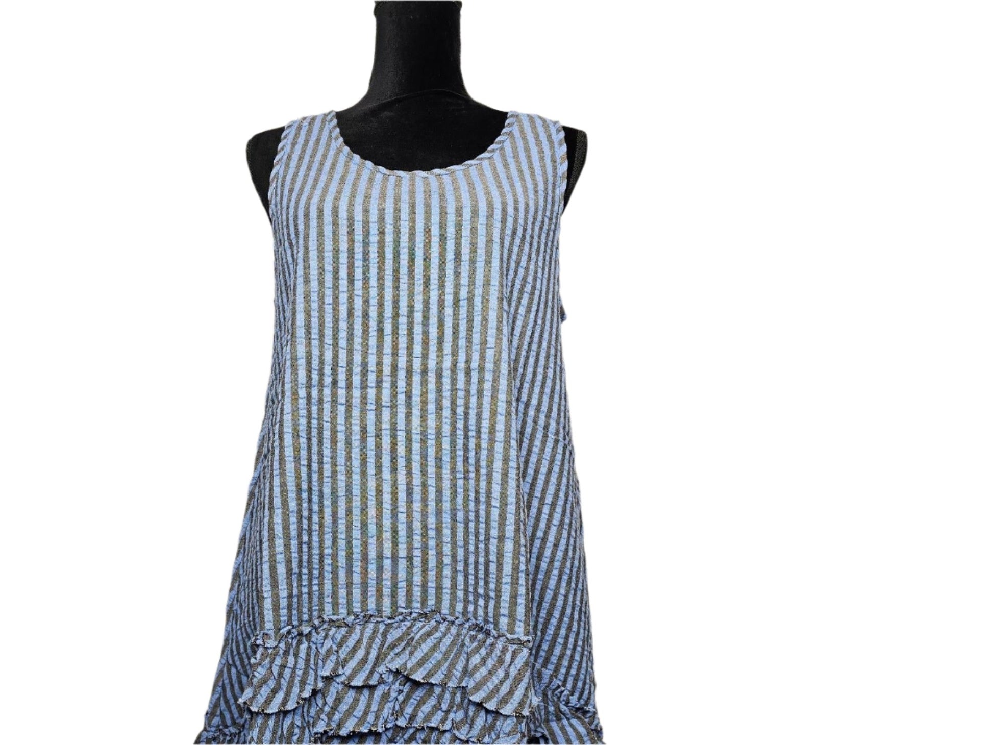 Tunic - Sleeveless- Stripe - Cotton - with ruffle bottom - Women - CV3DOYLE-blue/ black stripe 