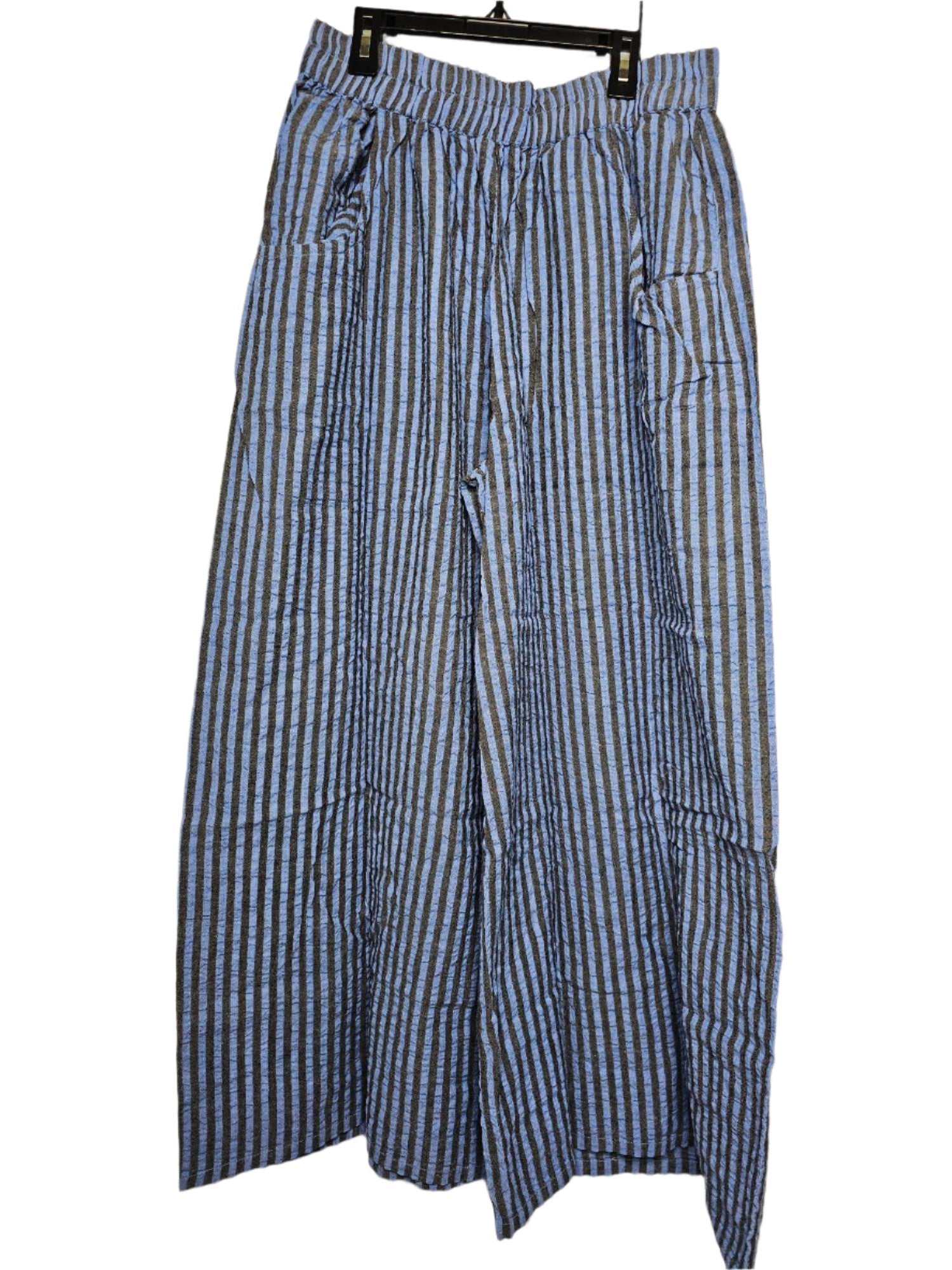 Pants - Blue/Black stripe -Wide leg- side pocket- womens -loose fit -  CV115DOYLE 