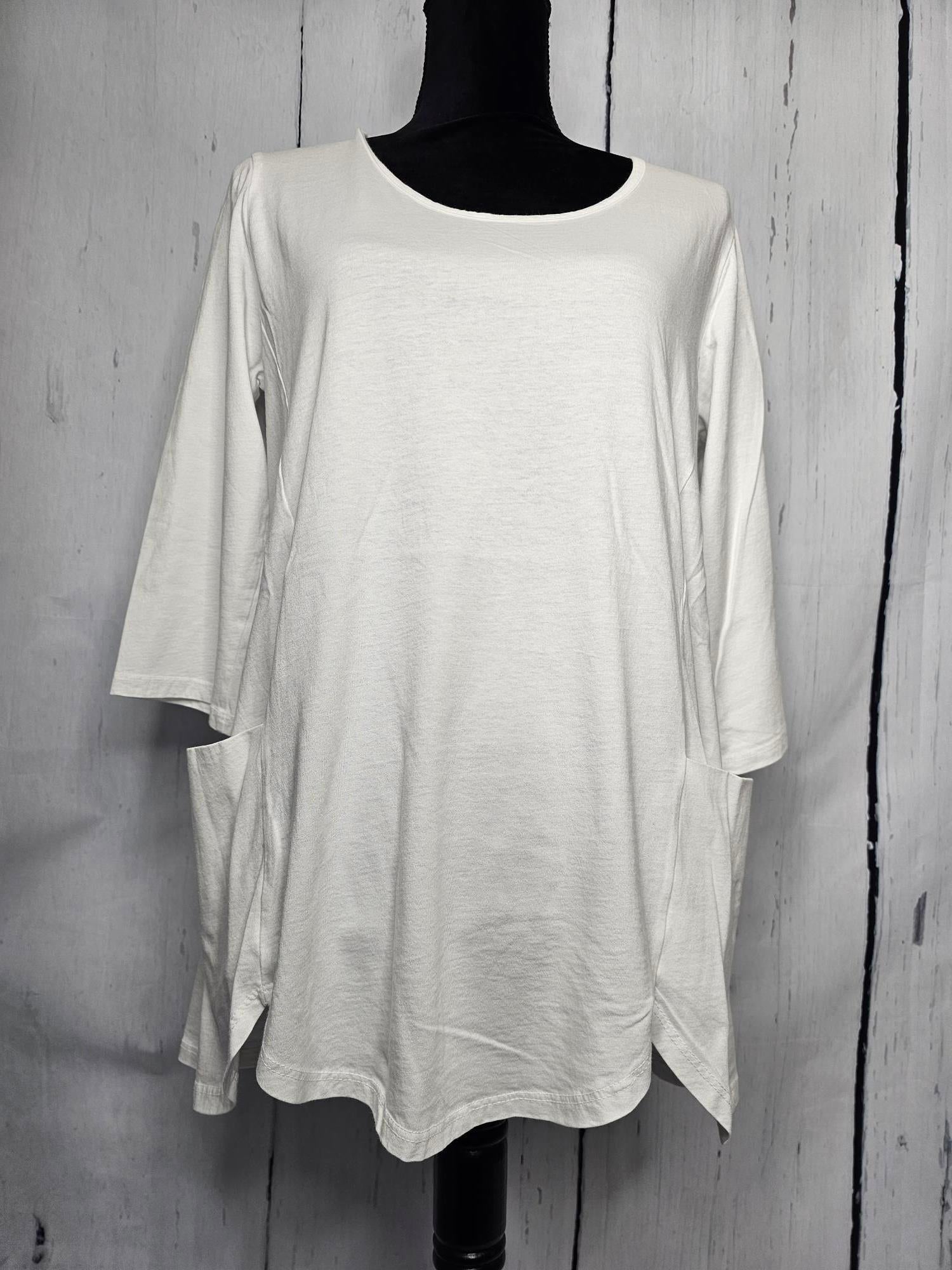 Tunic top - 100% Cotton 3/4 sleeve with pocket - 8252 - White Womens ...