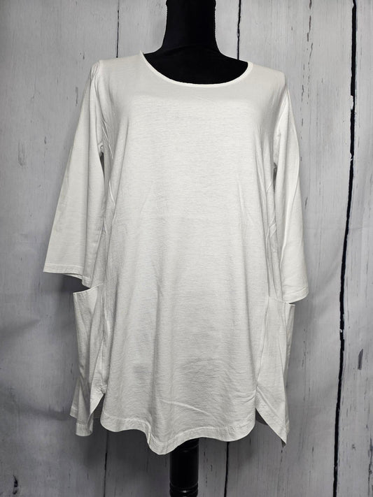 Tunic top - 100% Cotton 3/4 sleeve with pocket - 8252 - White  Womens 