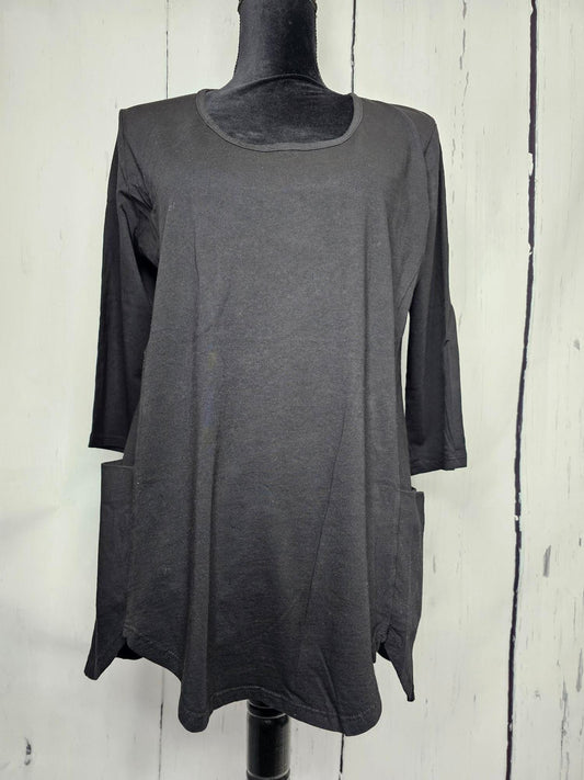 Tunic top - 100% Cotton 3/4 sleeve with pocket - 8252 - Black  - Women's 