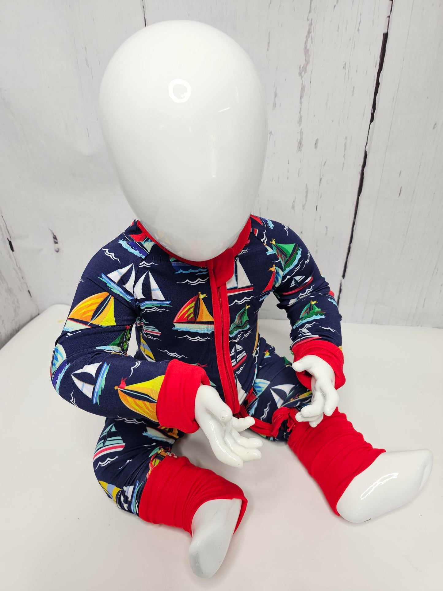 Zipper Romper  Onsie Happy Sailing Soft  Bamboo Navy with colors Toddler 