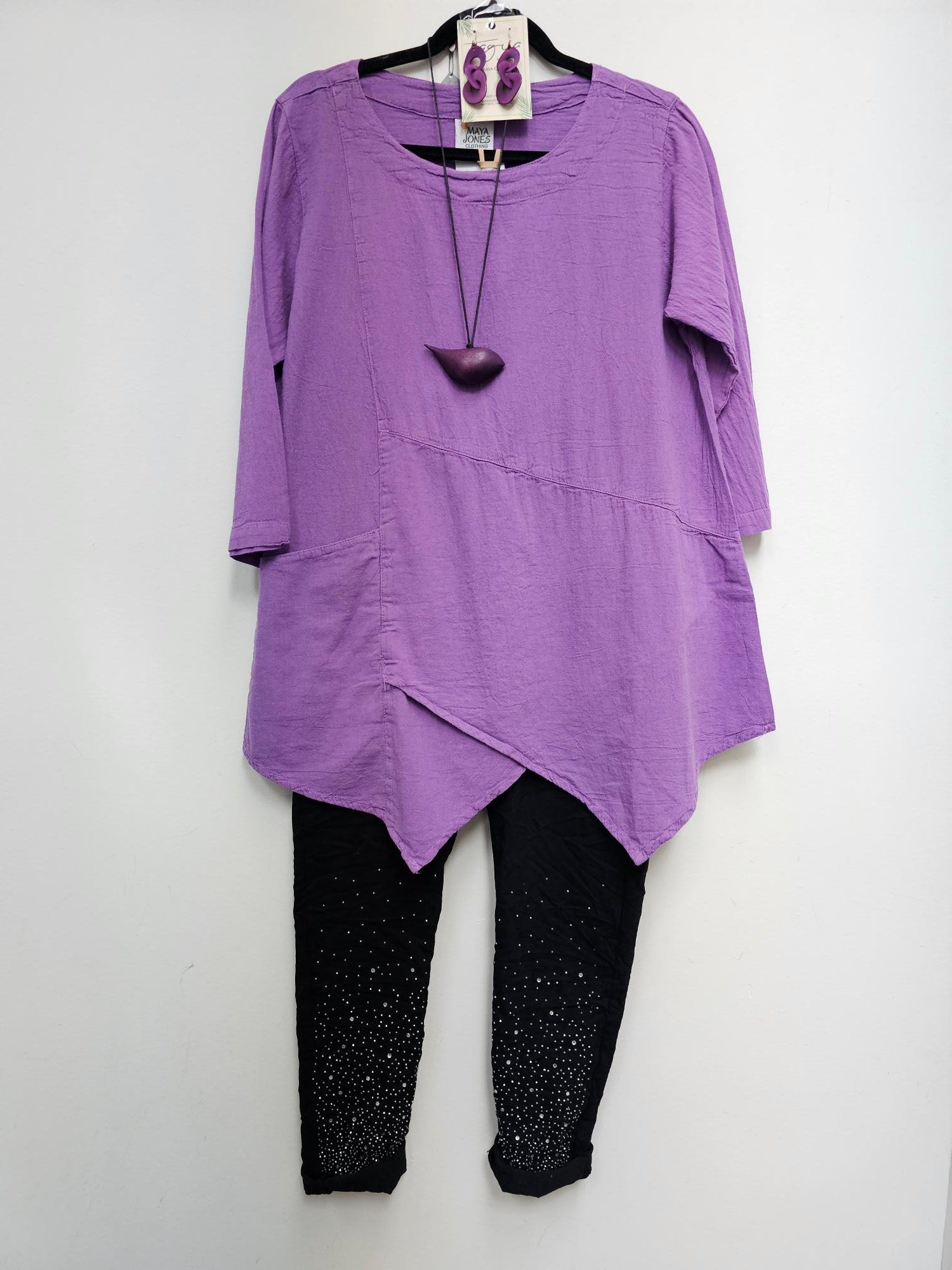 Top Pullover 1 Pocket 3/4 Sleeve Purple Women's L-0037 