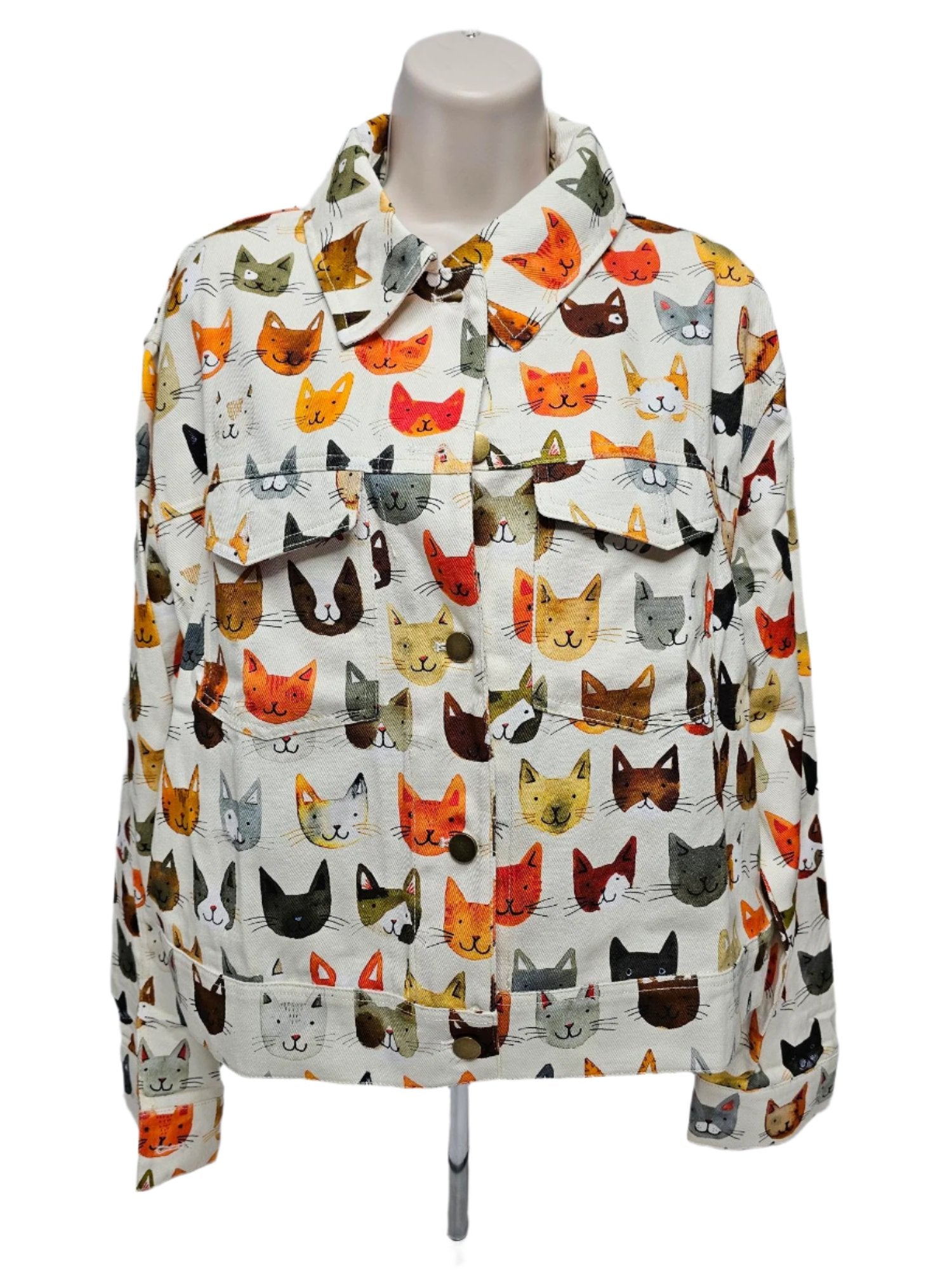 Jacket Button Front 2 Pocket Colorful Cat Women's Aw2450 