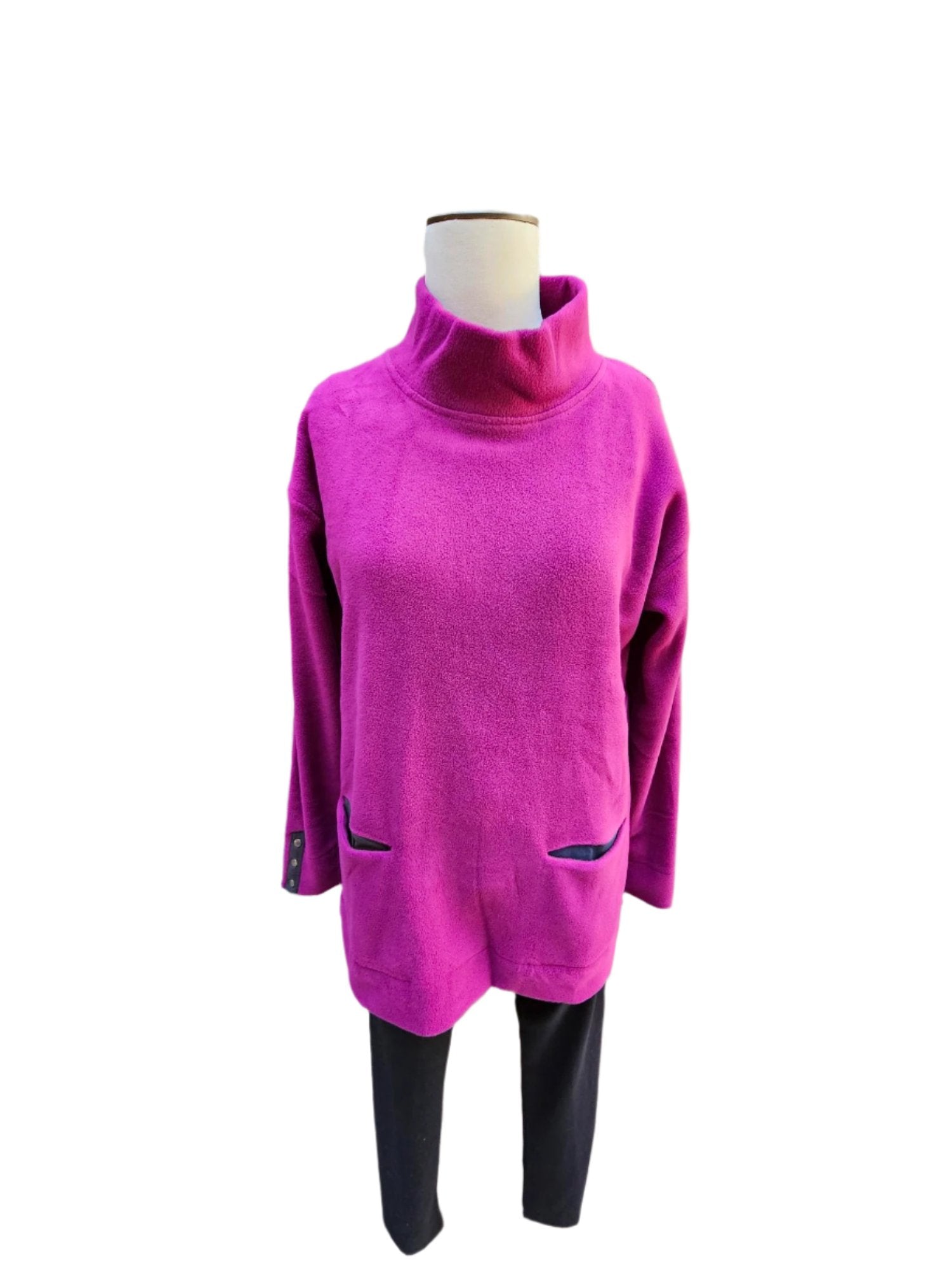 Cowl Neck Pullover Cashmere Fleece Color Pockets Cranberry  24F13-CRB 