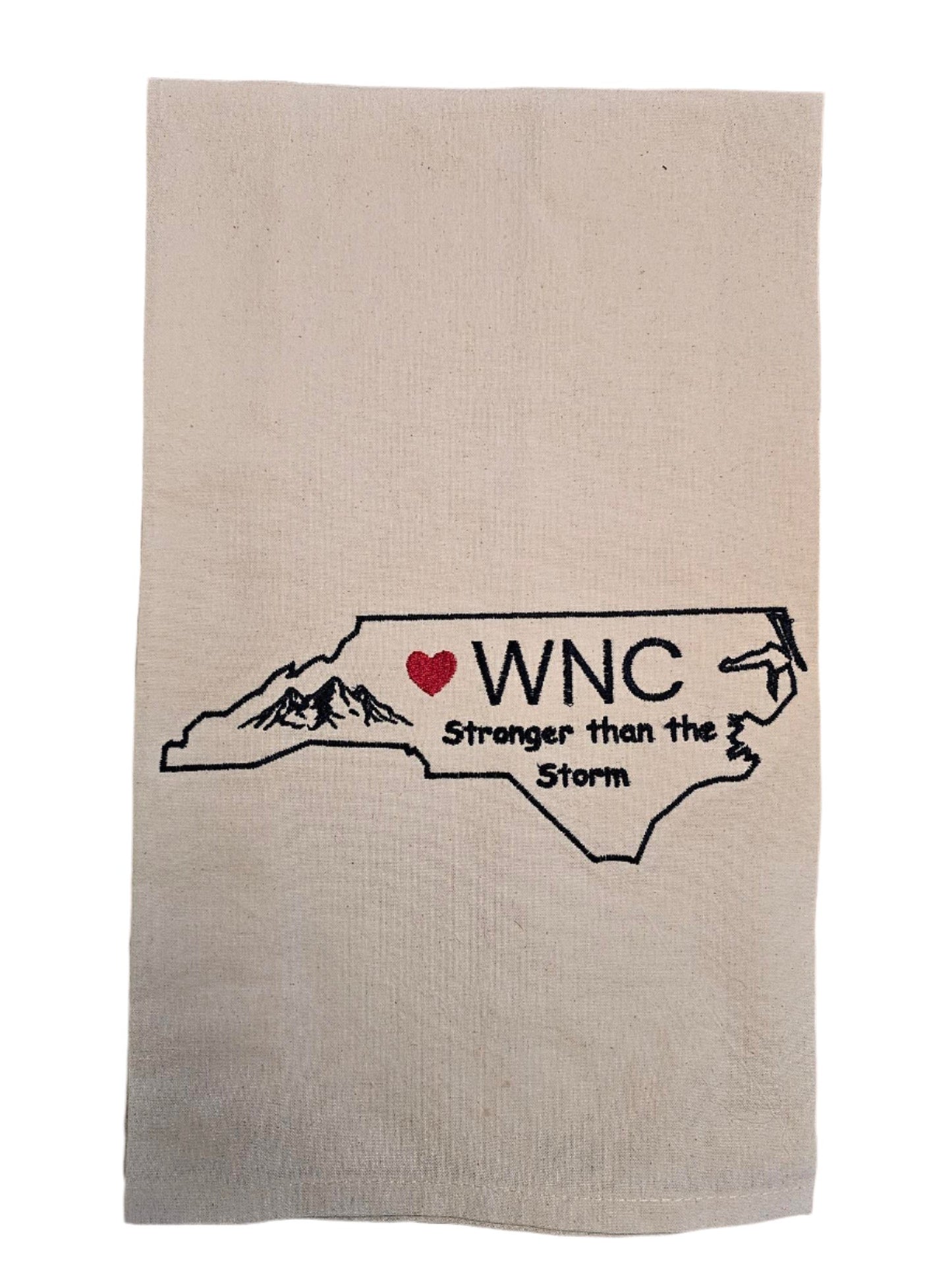 Flour Sak T Towel  logo  WNC Stronger than the Storm 