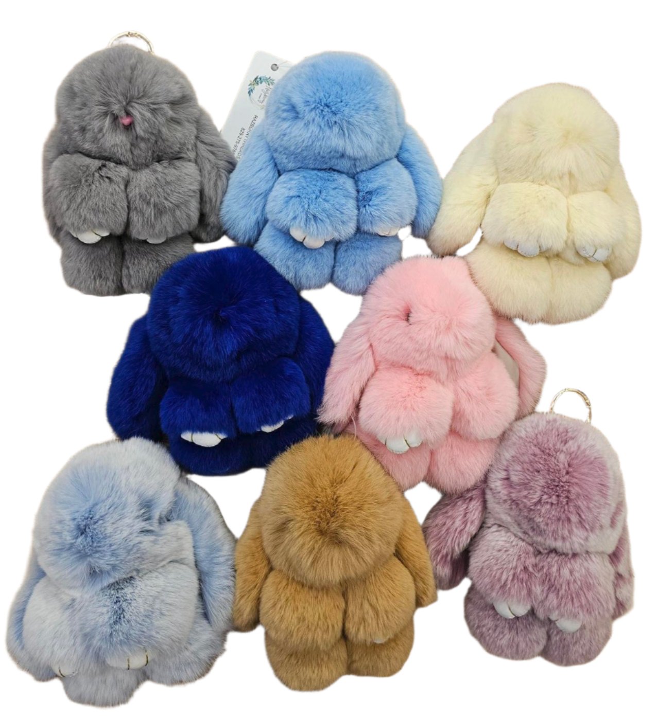 Bunny Key Ring   Stuffed Soft Furry Bunny 6x6"  Many Colors   razkcb 