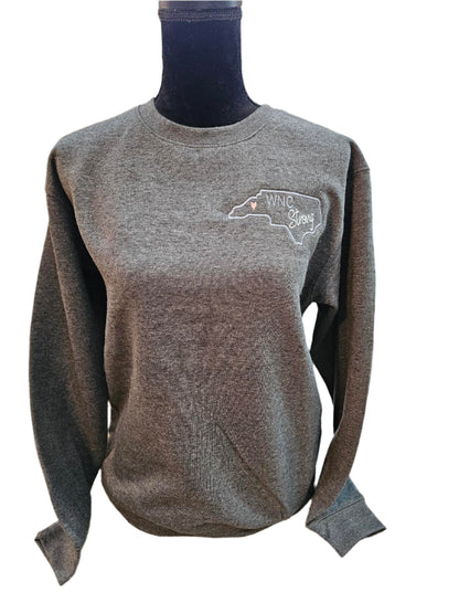 WNC Logo Crewneck Embroidered Sweatshirt  Charcoal with logo on chest 3 color Embroidery 