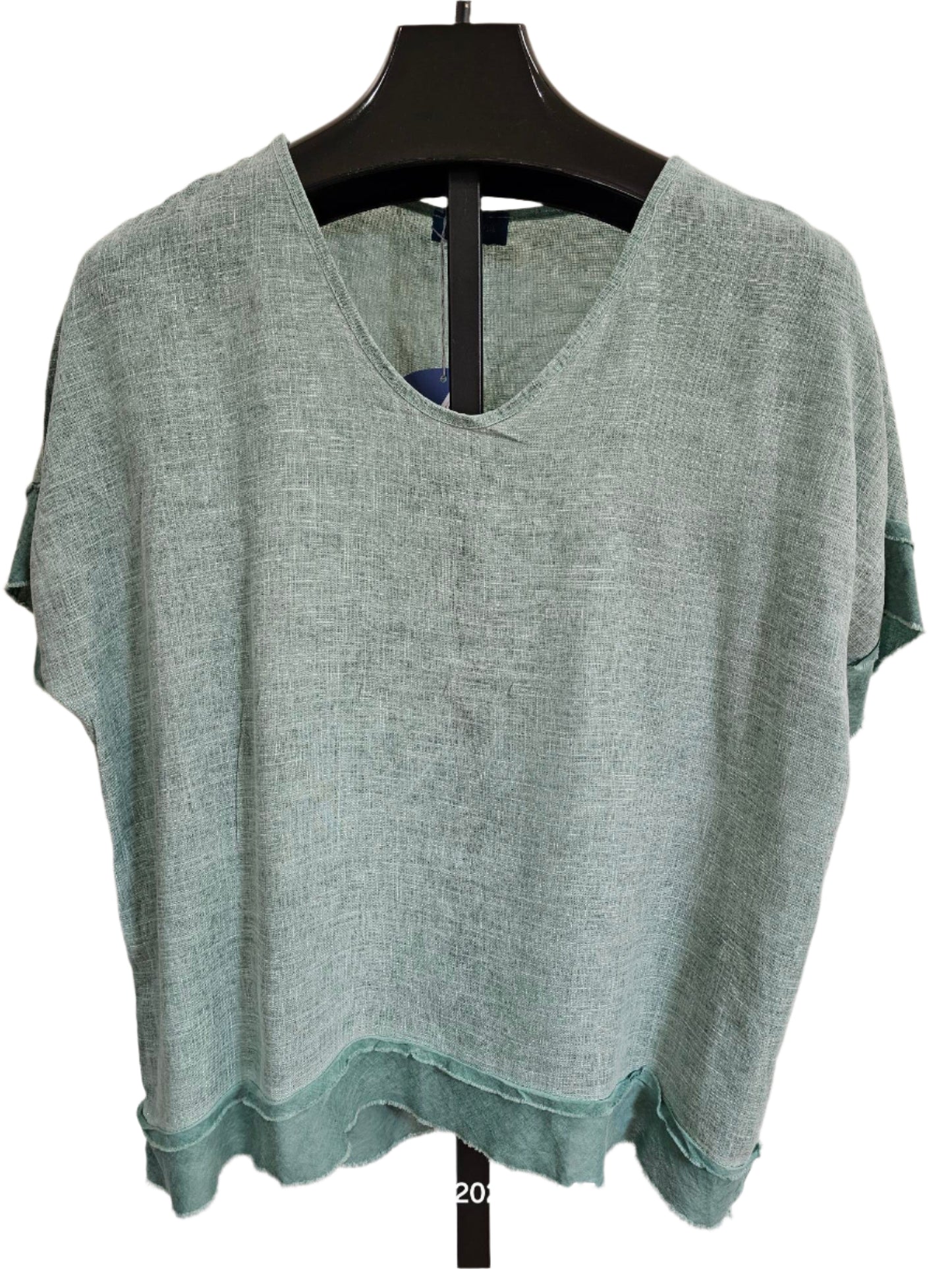 Top Pullover Sage Green Ruffle Top Short Sleeve  Women's One Size 1328