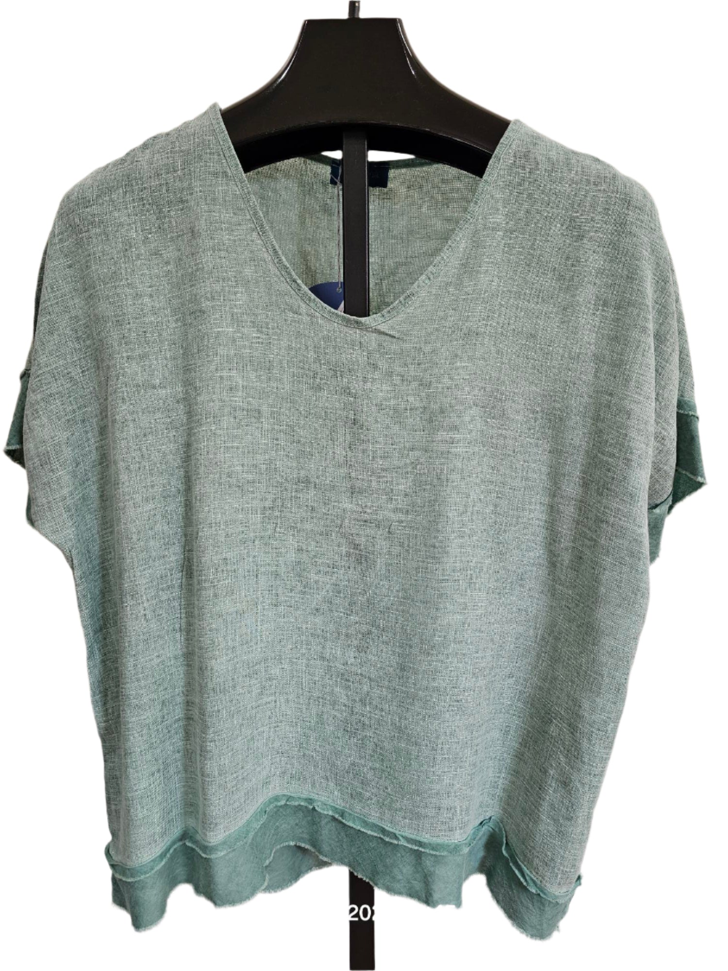 Top Pullover Sage Green Ruffle Top Short Sleeve  Women's One Size 1328