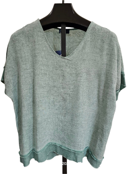 Top Pullover Sage Green Ruffle Top Short Sleeve  Women's One Size 1328