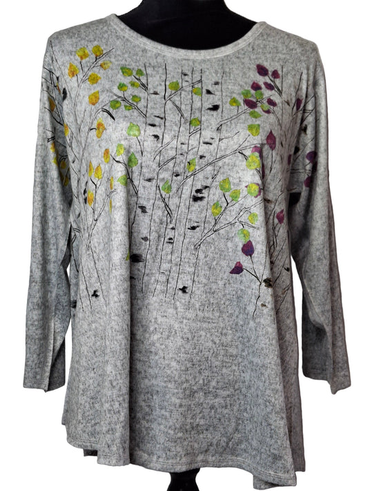 Shirt Pullover Grey Floral&nbsp; Long Sleeve&nbsp; Women's&nbsp; H3140604