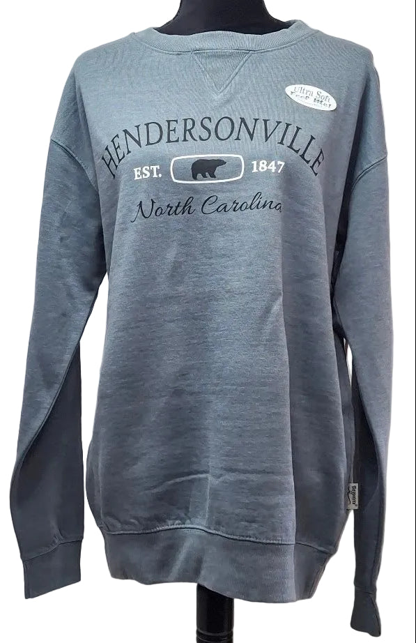 Baypointe- Sweatshirt Sea Blue Screen Print Hendersonville North Carolina Burn Wash BPSSHSB
