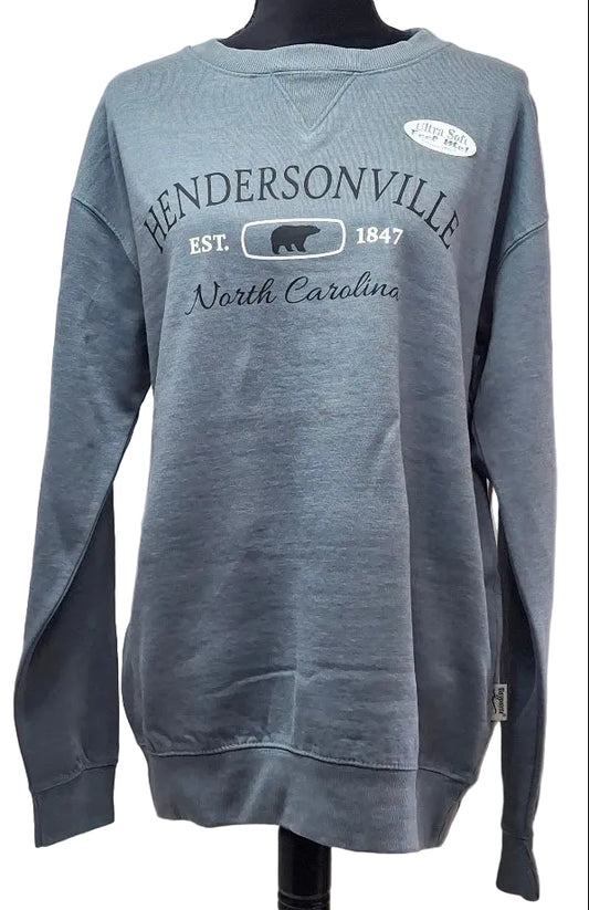 Baypointe- Sweatshirt Sea Blue Screen Print Hendersonville North Carolina Burn Wash BPSSHSB