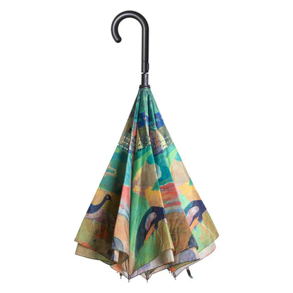 Umbrella - Reverse Close -Beach Gauquin Landscape With Peacock -20267rc 