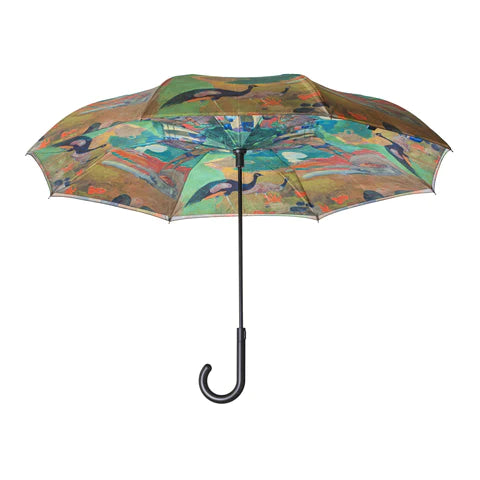 Umbrella - Reverse Close -Beach Gauquin Landscape With Peacock -20267rc 