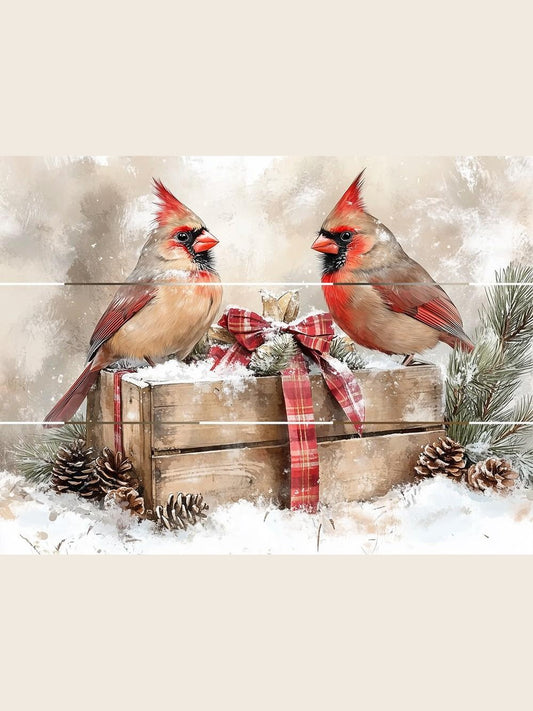 Pallet Picture Christmas Cardinals A Gift In The Snow 9x12" 912PA-B2049A
