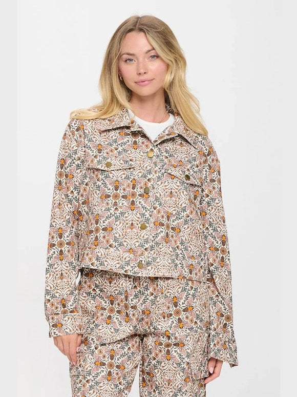 SM-Jacket Brown Bee Floral Print&nbsp; Women's Aw2451